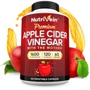 Nutrivein Premium Apple Cider Vinegar Supplementen met moeder - 1600 mg - 120 Apple Cider Vinegar Capsules: ACV Pillen voor spijsvertering, Keto, Reiniging en Balanced Nutrition