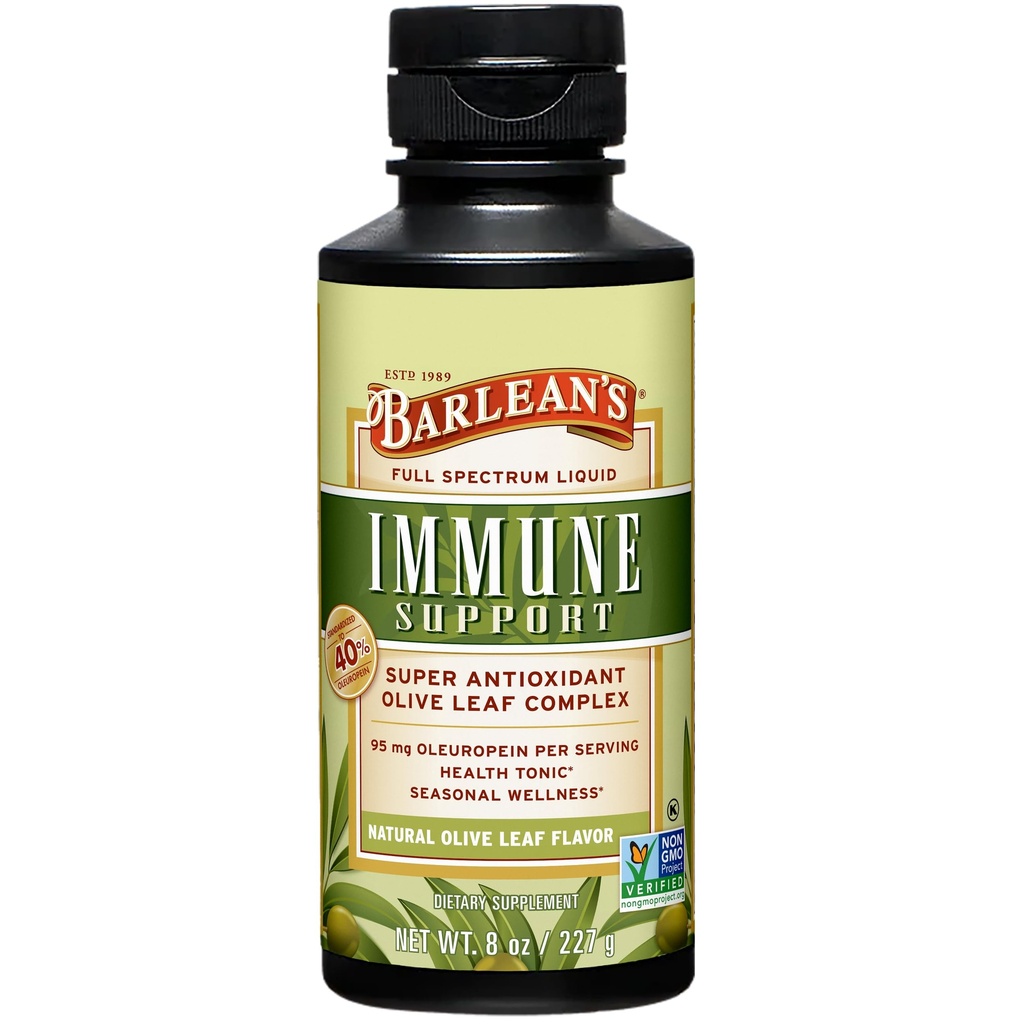 Barlean's Olive Leaf Complex Liquid Immune Support Supplement, 95mg Oleuropein Antioxidanten, 8 oz