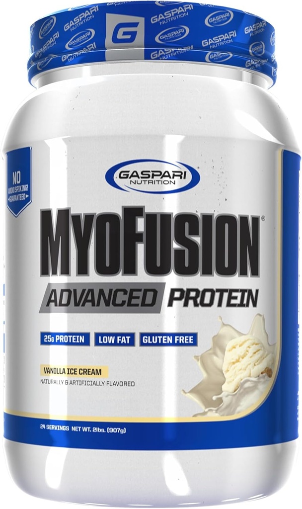 Gaspari Nutrition Myofusion Advanced Protein, Proteïne Blend met Wei Proteïne, Caseïne Proteïne en Isolaat Proteïne, Laag Vet en Glutenvrij (2lbs, Vanille Ice Cream)