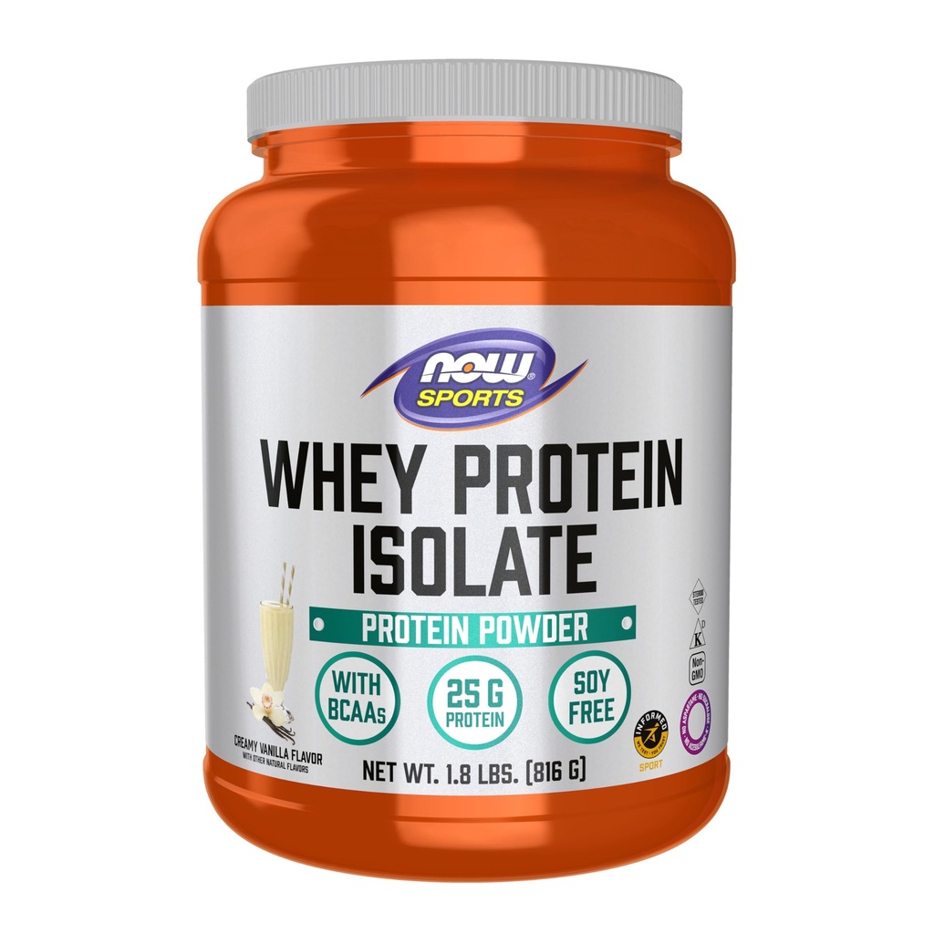 NOW Foods Sports Nutrition, Wei Protein Isolaat, 25 G met BCAA's, Romig Vanillepoeder, 1,8-pond