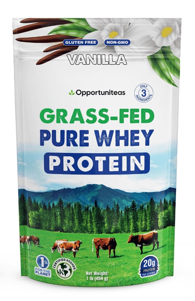 Opportuniteas Grass Fed Wei Proteïne Poeder Concentraat - Vanille - Pure Proteïne Supplement - Non GMO, Hormone Free & Gluten Free - 1lb
