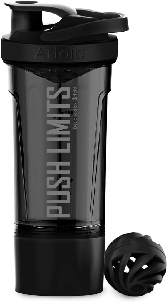 Artoid Mode Fitness Workout Sport Protein Shaker Bottle 24-Ounce, Dual Mixing Technology met Shaker Balls & Mixing Grids Inbegrepen, Twist en Lock Protein Box Opslag inbegrepen