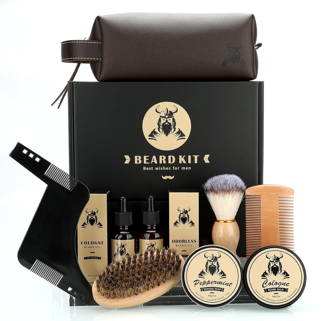 Beard Care Kit Cadeaus voor mannen, 9 stuks Beard Grooming Kit, Beard Club Kit is een unieke herengeschenk voor papa echtgenoot vriendje, vaderdag verjaardag verjaardag huwelijk Kerstcadeau Ideeën voor hem baas