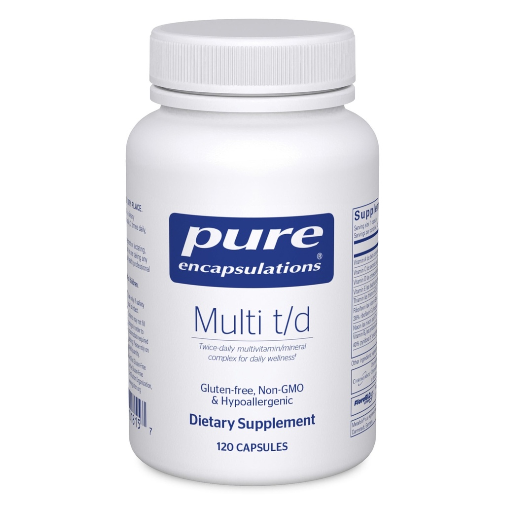 Pure Encapsulations Multi T/D - Multivitamine & Mineral Supplement - for Daily Wellness, Cardiovasculaire & Immune Health* - Rijk aan vitaminen & mineralen - Glutenvrij & Vegetarisch - 120 Capsules