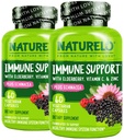 NATURELO Immune Support Vitamine C, Vlierbes, Zink, Echinacea Natural Immunity Boost w/Antioxidant, Herbal & Mineral Defense - 60 Vegan Capsules (pakket van 2)