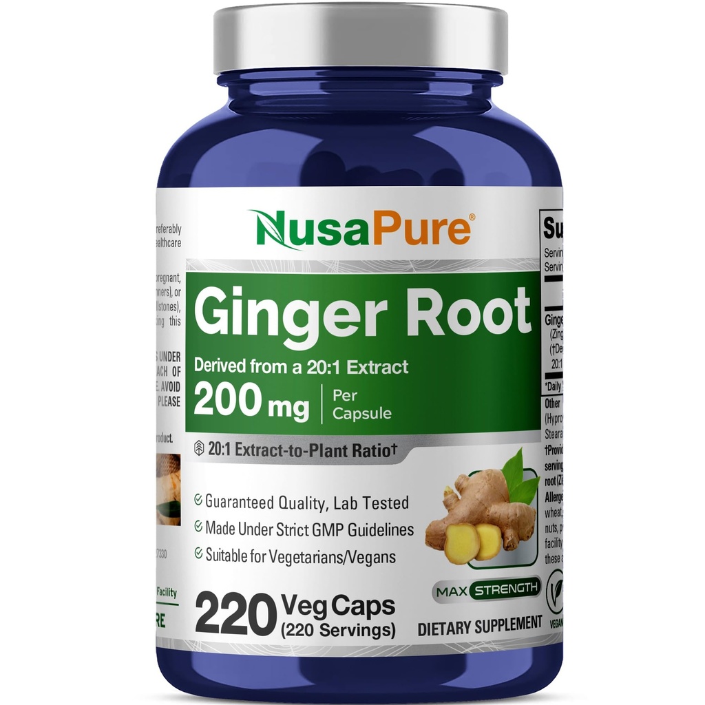 NusaPure Ginger Root Capsules 20:1 Extract, 200 mg Equivalent aan 4.000 mg per Veggie Caps 