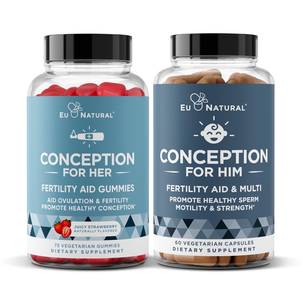 Eu Natural Conception for Hem Capsules and Conception for Her Gummies Bundle - Vruchtbaarheid Supplementen voor mannen en vrouwen - 60 Ct Capsules & 75 Ct Gummies