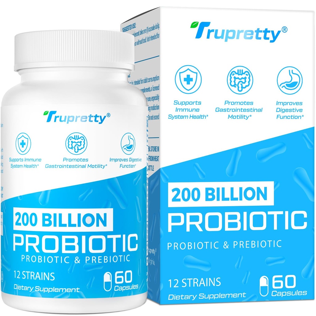 200 miljard Cfus 12 Strains Probiotic, met 3 Organische Prebiotica, Probiotica voor Vrouwen Mannen, Dagelijkse Supplement voor Immune, Gut, Digestieve Gezondheid, Plank Stable, Niet GGO, 60 Caps (60-Days Supply)