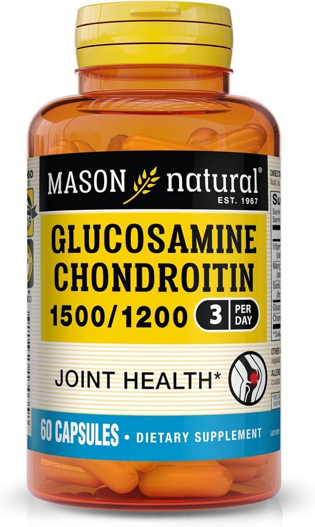 MASON NATURAL Glucosamine Chondroitin 1500/1200 with Vitamin C, Supports Joint Health for Normal Flexibility & Mobility*, 60 Capsules