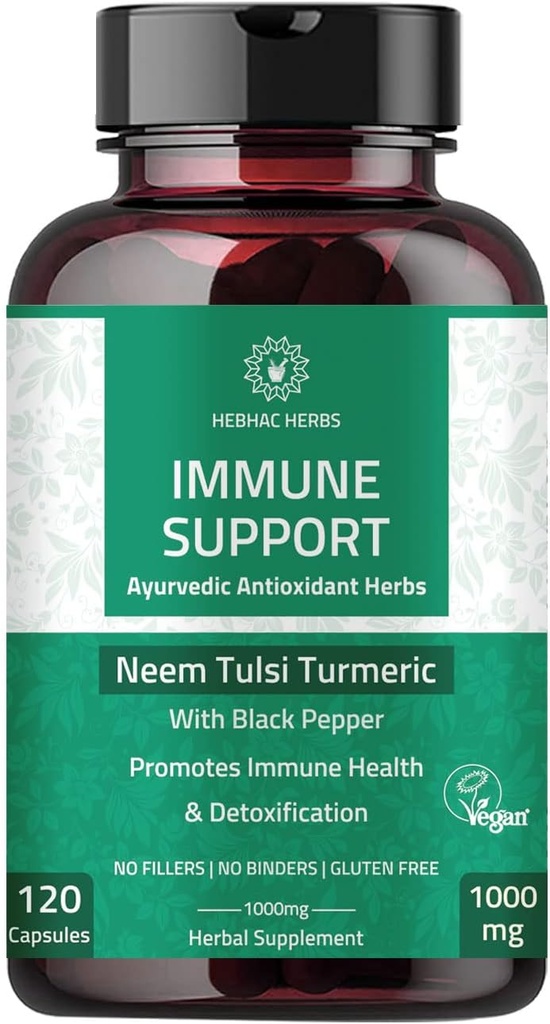 Immuun Support Capsules - Immuun Support Supplement 120 Capsules Gemaakt met Biologische Neem, Tulsi, Amla & Turmeric, Verbeter Wellness en Immuunfunctie.
