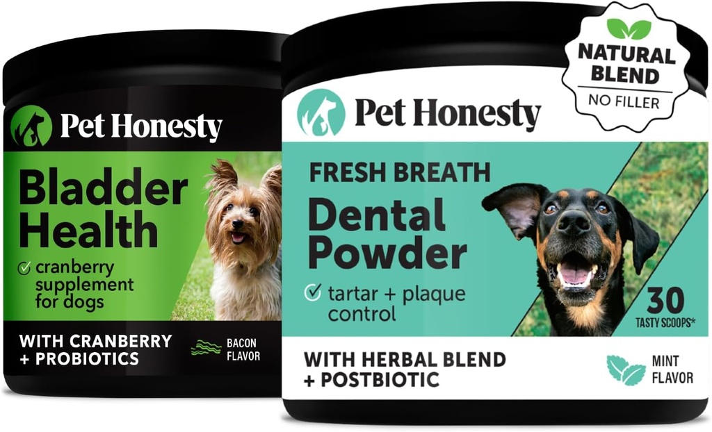 Cranberry Bladder Health + Dental Powder for Teeth Cleaning & Plaque Removal, Urinaire Tract & Bladder Ondersteuning voor honden