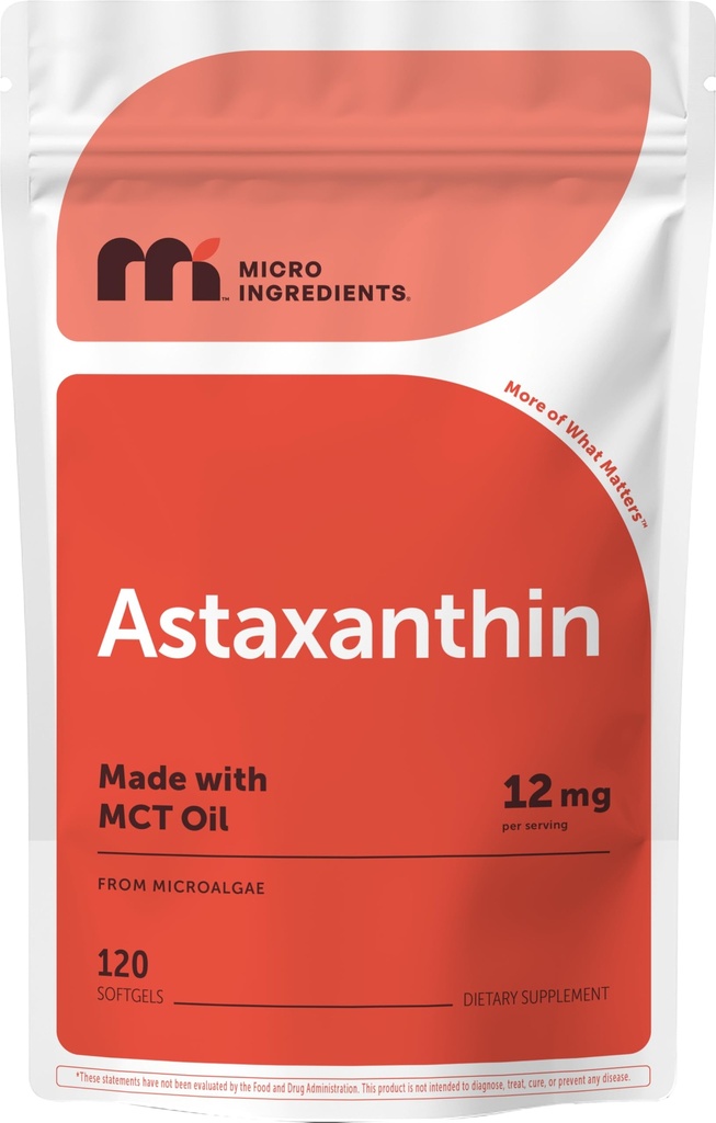 Micro-Ingrediënten Astaxanthine 12mg met MCT-olie, 120 Softgels, 4 maand supply 