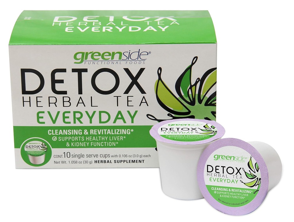 greenside Detox Herbal Tea Single Serve Cups voor elke dag - Reiniging en Revitaliseren Body Supplementen - 10 Cups (3-gram Serving / Cup)