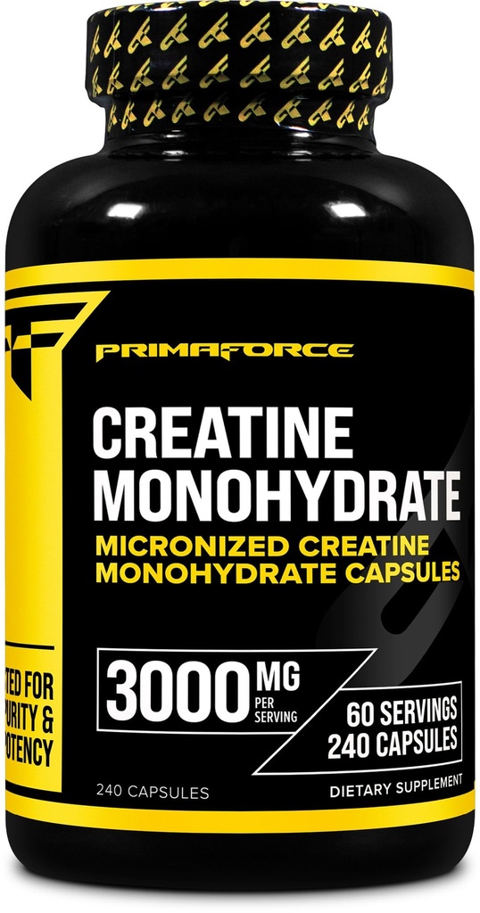 Primaforce Creatine Monohydraat Capsules - 240 Capsules, 3.000 mg per portie, Glutenvrij en Non-GMO