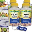 Keuze Bundle Spring Valley Calcium 500 mg Plus Vitamine D 25 mcg Bone Health Dietary Supplement Gummies, 100 Ct 4 pk (400 Totaal) + Vitamine Guide en Pillen Container (6 Items)!