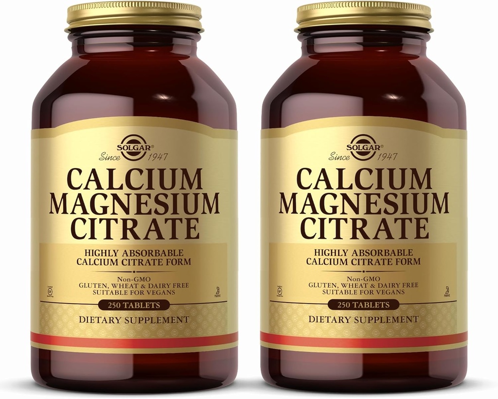 Solgar Calcium Magnesium citraat, 250 tabletten (verpakking 2) - Ondersteunt gezonde botten en tanden - Ondersteuning van skeletspierstelsel en zenuwstelsel - Zeer absorbeerbaar - Niet-GMO en Veganistisch - 100 totaal porties