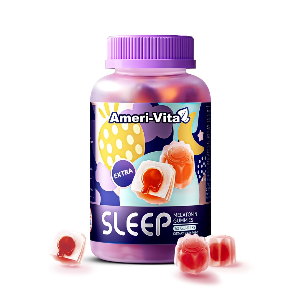 Slaap Gummies voor volwassenen, met Melatonine 3mg, L theanine, Ashwagandha, Glutenvrij, Suikervrij, Aardbei Smaak 60 Tellen