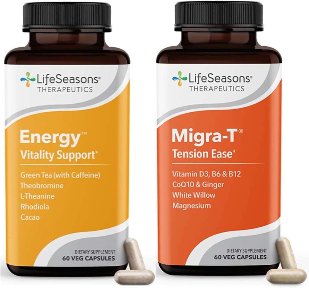 Migra-T met cafeïne - Migraine Prevention & Relief Supplement - Ondersteuning voor ernstige hoofdpijn - Vermindert lichtgeluid & Odor gevoeligheid - 120 capsules