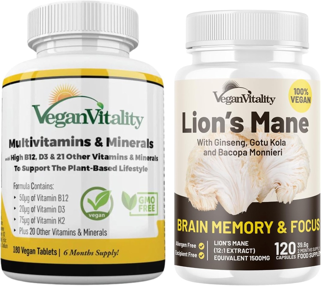 Vegan Vitality Lion's Mane x General Health Combo Bundle - 6 maanden Lion's Mane en Multivitaminen