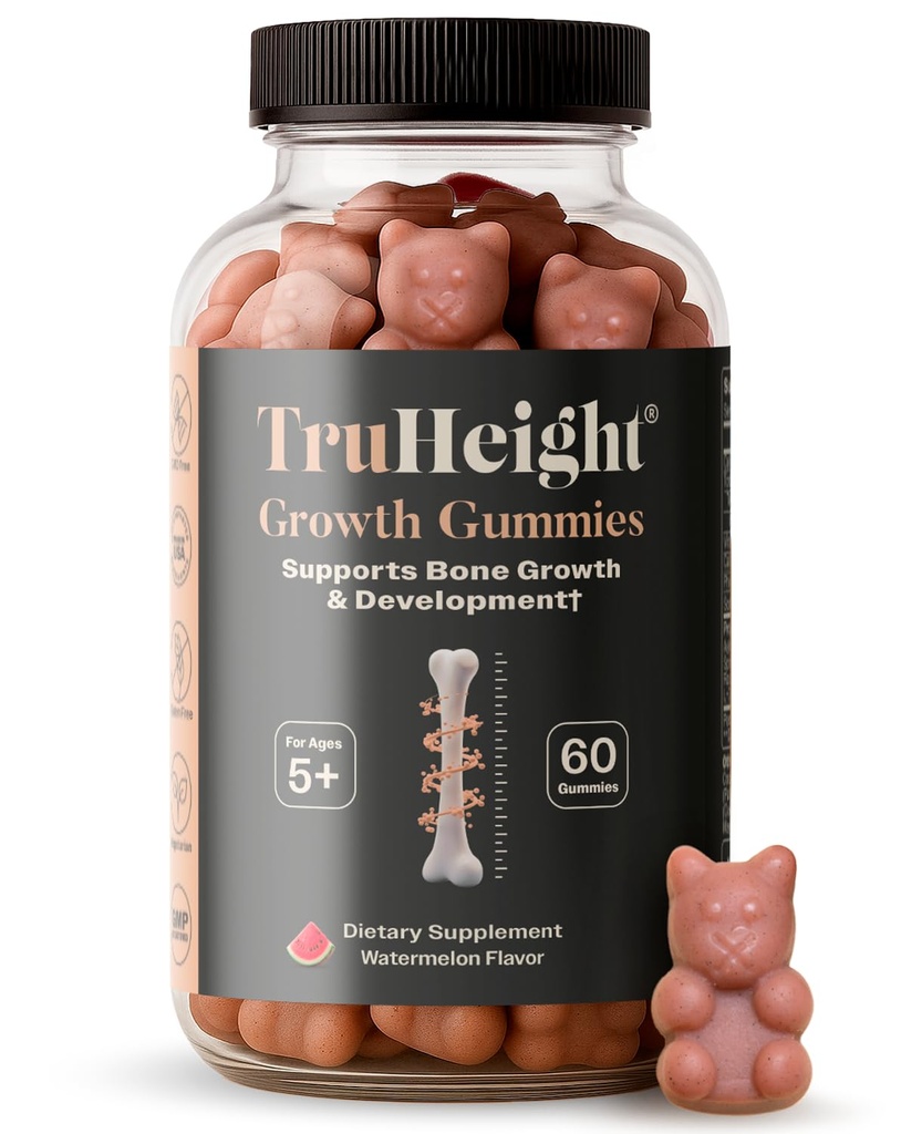 TruHeight Growth Gummies (Watermeloen) Natural Growth & Development Supplement for Kids & Teens - Vitamine D, K, Calcium & Ashwagandha - Botsterkte Vitaminen D3 K2 - Picky Eater Vitamine - Leeftijden 5+