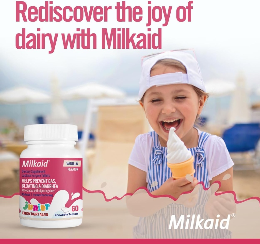 Milkaid Junior Flavor Pack helpt bij het voorkomen van gas, opgeblazen, diarree bij kinderen 