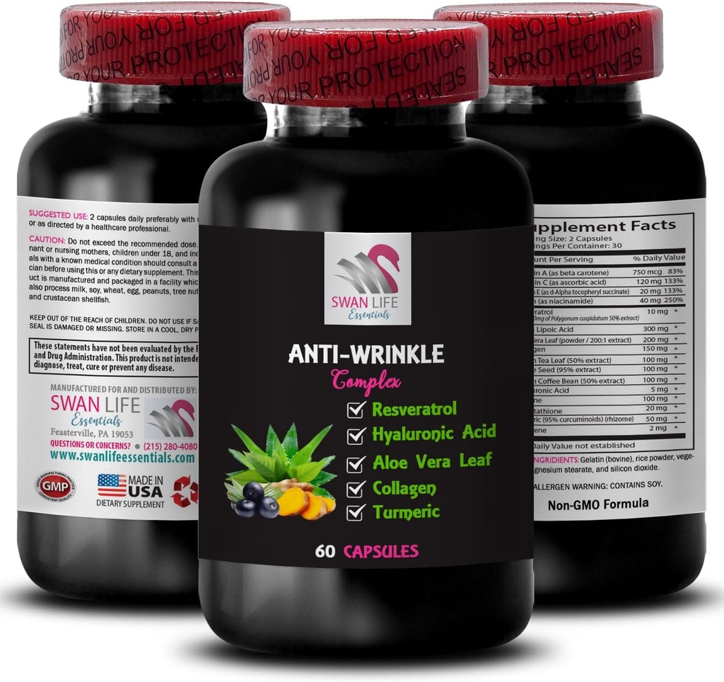 Aloë Vera Leaf Voordelen - ANTI-WRINKLE COMPLEX - Antioxidant Rich, Collageen Boost, Glycine Complex, Gladde afwerking, Fresh Complexion, Youthful Appearance, Hydration Solution 1 Fles 60 Capsules