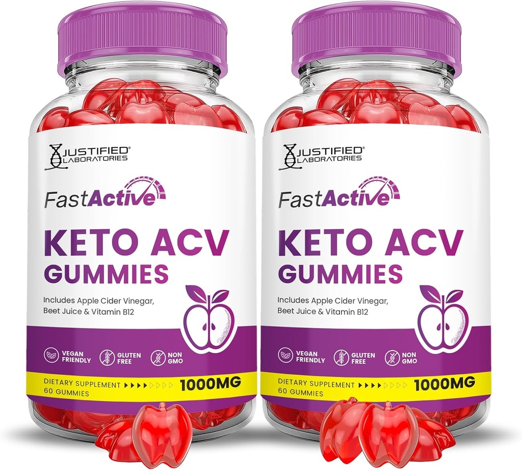 (2 Pack) Fast Active Keto ACV Gummies Advanced Formula 1000MG Fastactive Keto Gummies Apple Cider Vinegar Geformuleerd met Granaatappel Beet Sap Poeder B12 Vegan Non GMO 120 Gummys