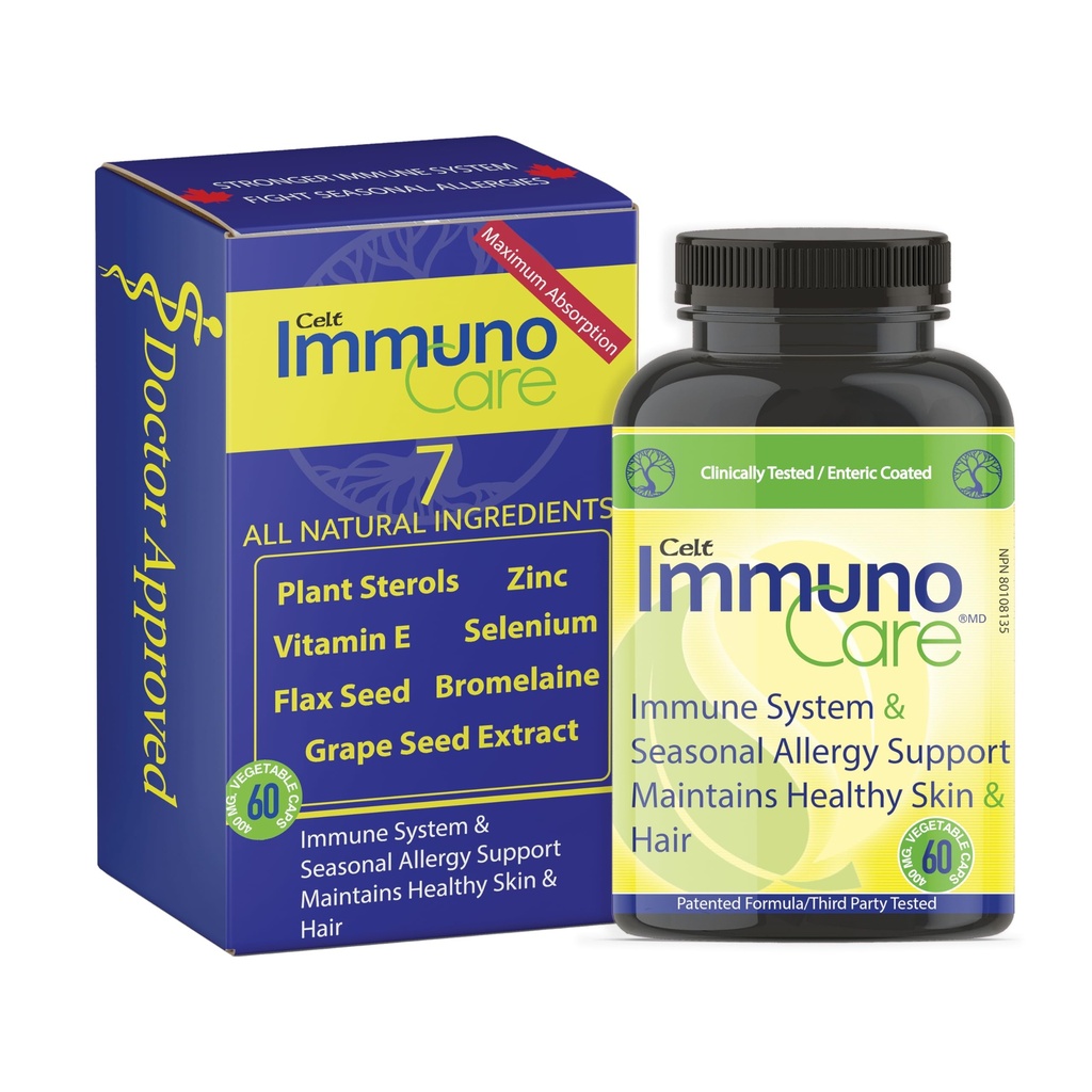 Kelt Immunocare 60 v-caps - Potent Seasonal Allergie Blend - Adult Immunity Support - Cholesterol Modulator - Plant Sterols Ultra Strength - 7 Key Immunity Enhanced Ingredients