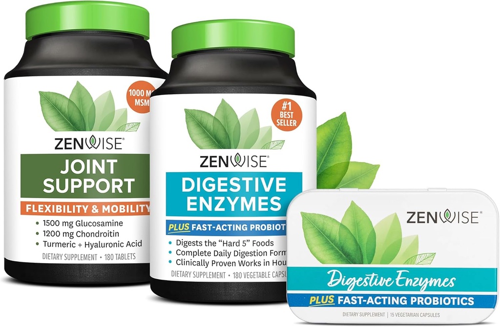 Zenwise Health Digestieve enzymen, gezamenlijke ondersteuning, en reisgrootte Tin