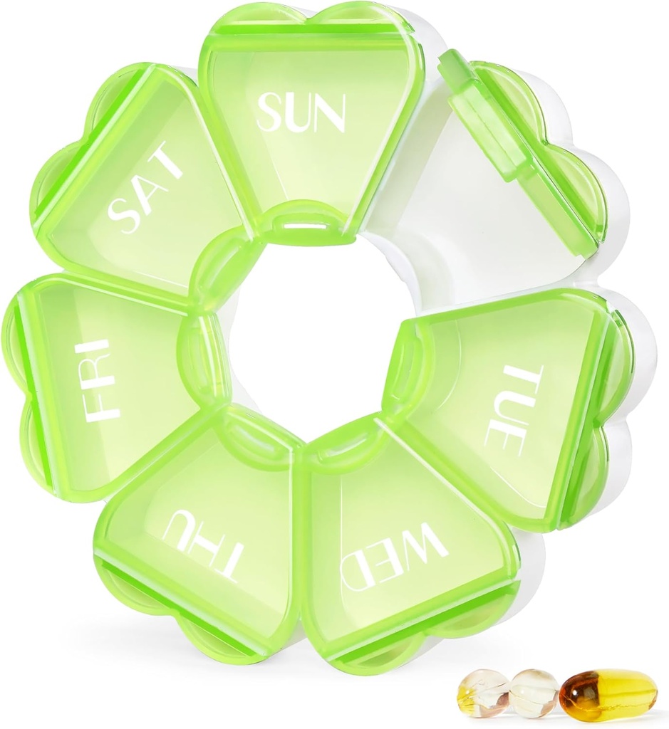 MOLN HYMY Large Weekly Pill Box 7 Day, Cute Pill Case Organizer 1 time a Day, Floral Pill Container Once Daily, Pretty Medicine Dispenser for Vitamin/Fish Oil/Medication/Supplements (Green)