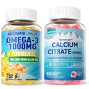1Pack Suikervrije Calcium Citroen, Magnesium Citroen & 1Pack Vegan Omega-3 Gummies 1000mg + Kurkuma