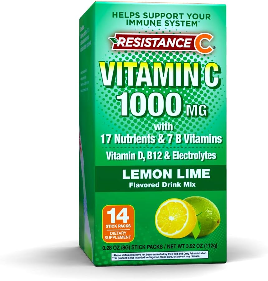 Stick Packs 16 Nutriënten & 7 B-Vitaminen, Help Ondersteuning Immune System, Krachtige Antioxidanten, Bevat Elektrolyten, Groen, Lemon-Lime smaak, 14 Tellen