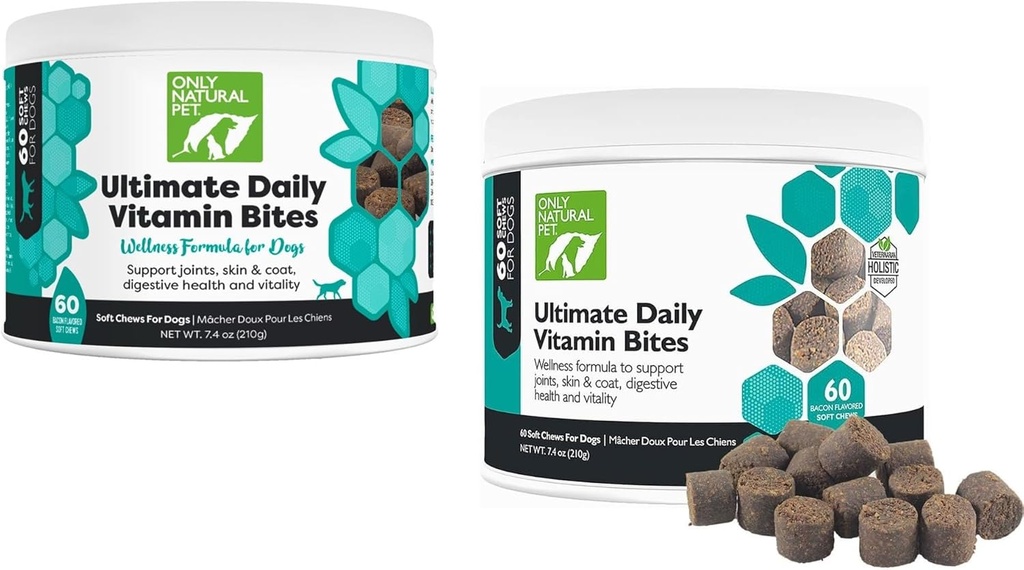 Alleen natuurlijke huisdier Ultimate dagelijkse vitamines - Complete Multivitamine Supplement voor honden evenwichtige gezondheid en vitaliteit - Senior Small & Large Canine Food Immune Digestieve Ondersteuning - 60 Zachte Kauwen (pakket van 2)