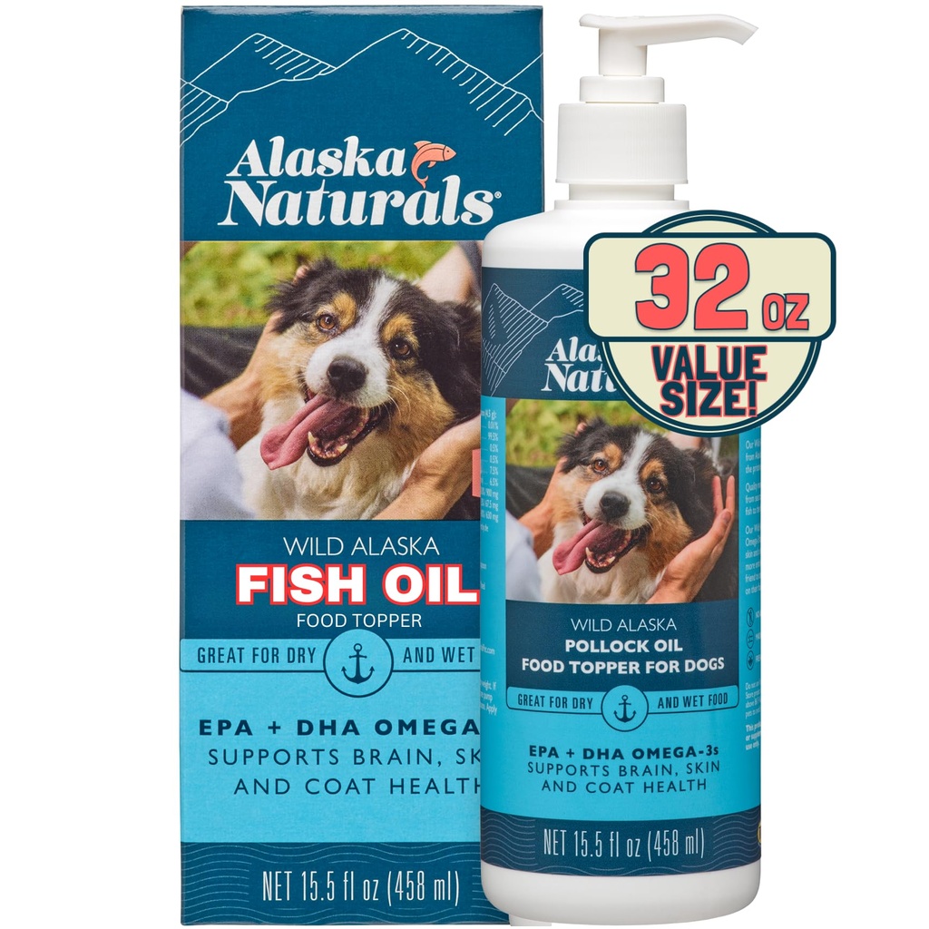 Alaska Naturals Wild Alaska Visolie Supplement voor honden huid en jas met EPA DHA Omega 3 vetzuren Duurzame vloeibare voedsel Topper 32 oz. Pomp
