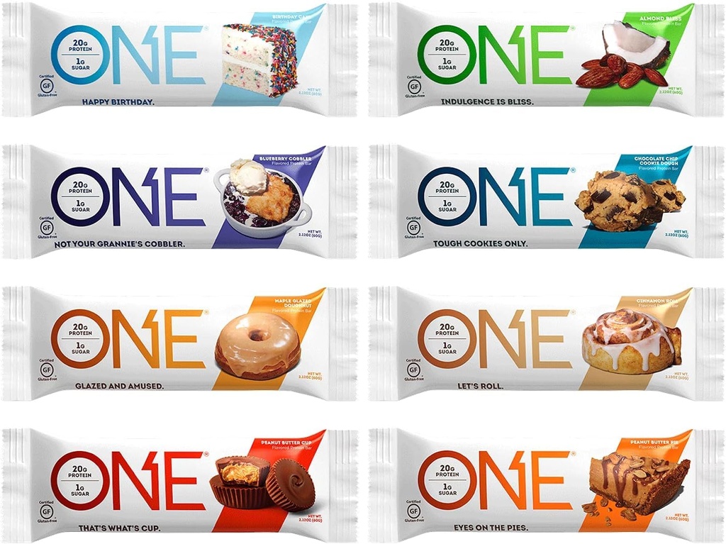 Generieke One Protein Bars, Sampler Variety Pack, Glutenvrij 20g Proteïne, Slechts 1g Suiker, 2.12 Oz Bars (8 Tellen)