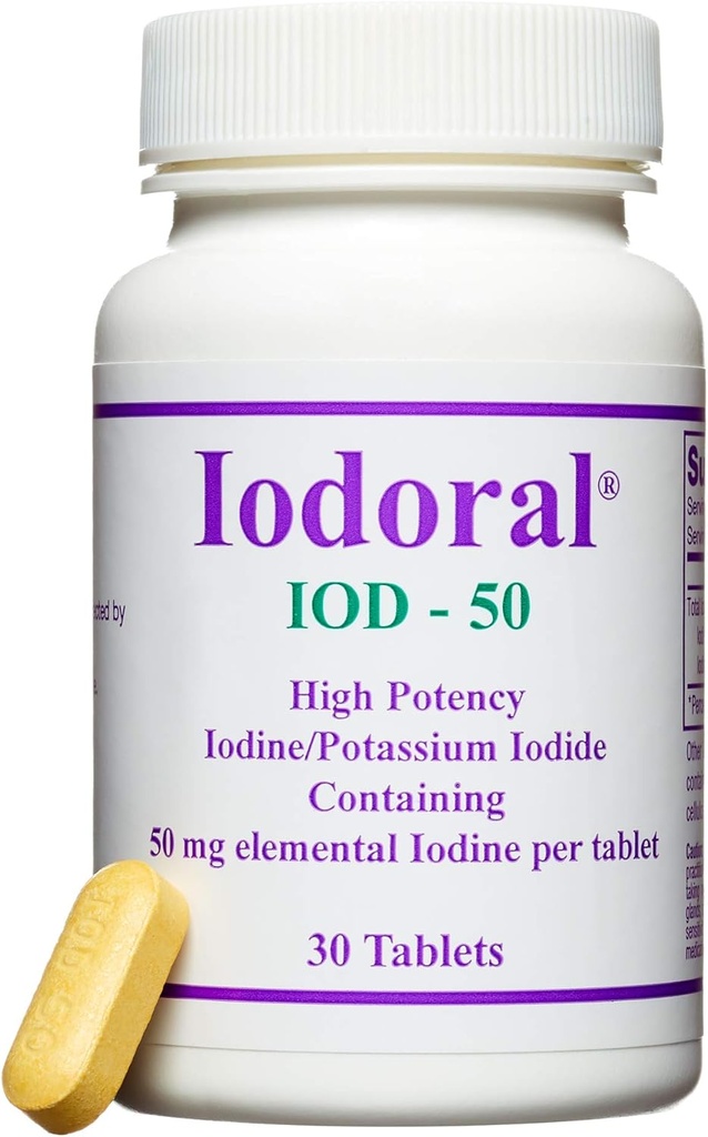 Optimox Iodoral 50 mg Supplement - Kaliumiodide tabletten, Hoge Potentie Jodium, Supplementen voor schildklierondersteuning, Lugol's Joodoplossing - 30 Tel.