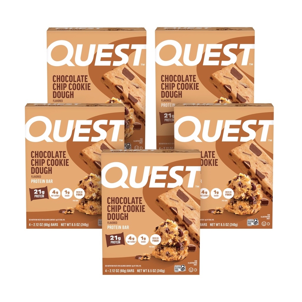 Quest Nutrition Chocolate Chip Cookie Deough - hoog eiwit, lage carb, glutenvrij, Keto vriendelijk, 2.12 Oz, 20 Tellen (4 Verpakkingen van 5)