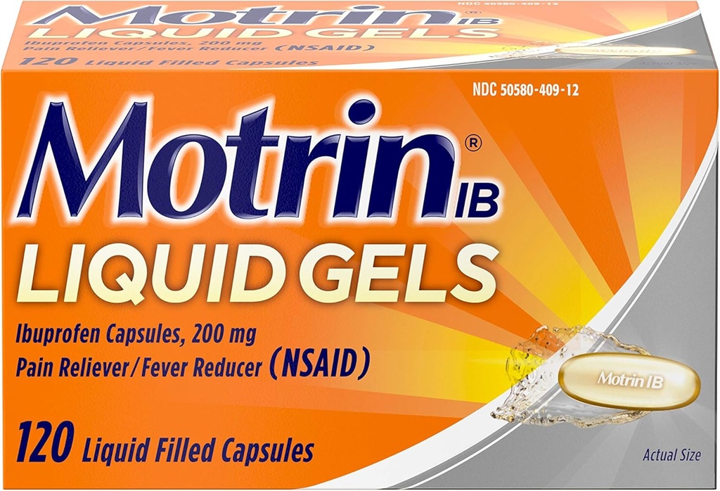 Motrin IB 200 mg Ibuprofen Liquid Gel Pain Reliver/Fever Reducer for Aches & Pain, 120 ct