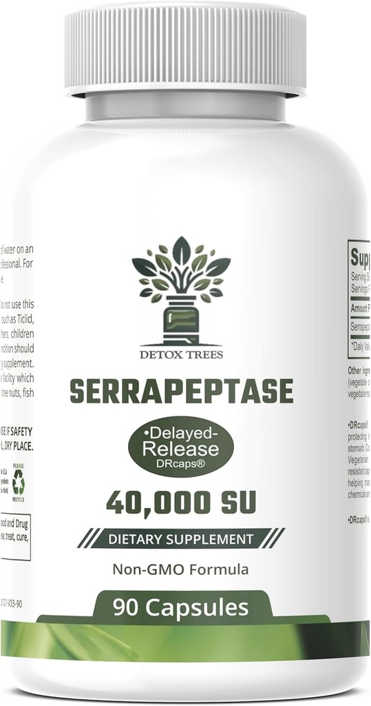 Serrapeptase Supplement 40.000 SPU - All-Natural Proteolytische Enzyme voor Sinus, Respiratory, and Joint Health - Non-GMO, Gluten-Free en Vegan-Friendly Capsules - 90 Capsules