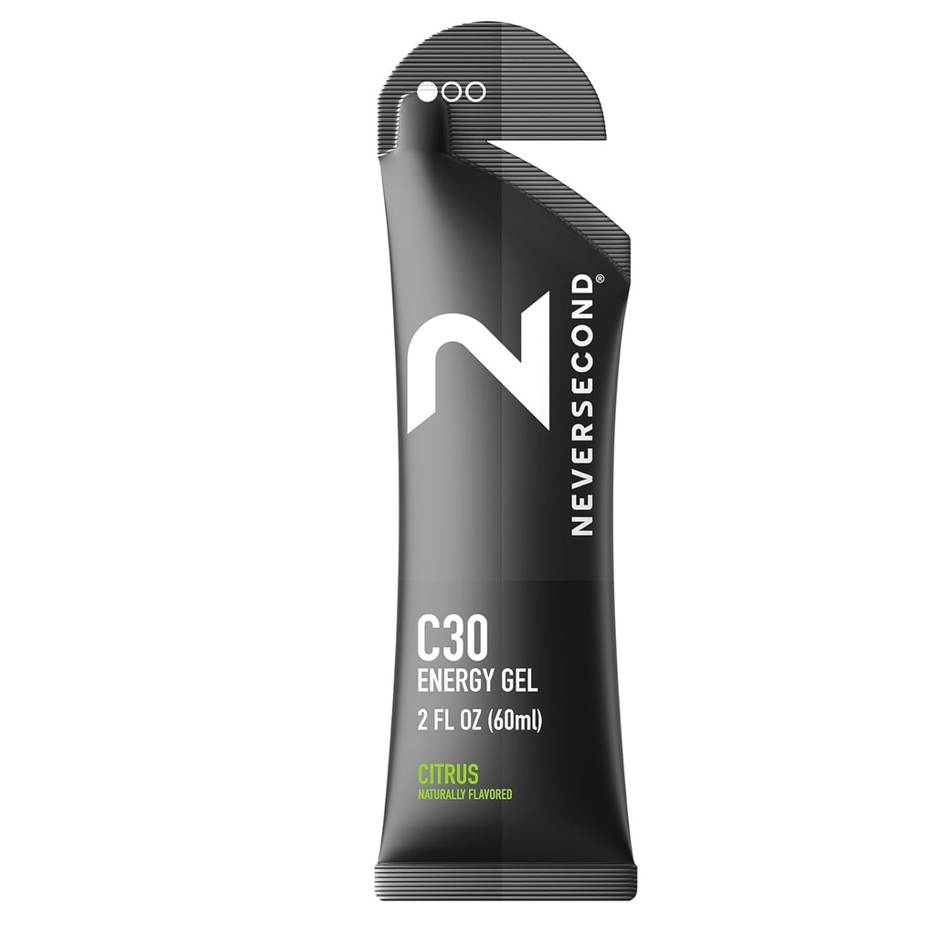 Neversecond C30 Energy Gel, Performance Nutrition & Hydration, Never2 Energy Gel voor Ultra Triathlons, Cycling & Marathons (Citrus Flavor, 12-Count Pack)