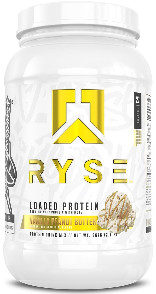 RYSE Geladen Proteïnepoeder - Vanille Pindakaas - 25 g Wei Proteïne Isoleer & Concentraat met prebiotische vezels & MCT's - Lage Carb, Lage Suiker, Digestief-Vriendelijk - 27 Servers / 2 lb Tub