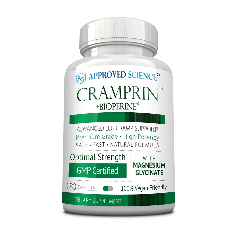 Goedgekeurde Science Cramprin - Hoge Absorptie Magnesium, Vitamine B Complex, BioPerine - 3 maanden Levering - 180 Capsules - Vegan