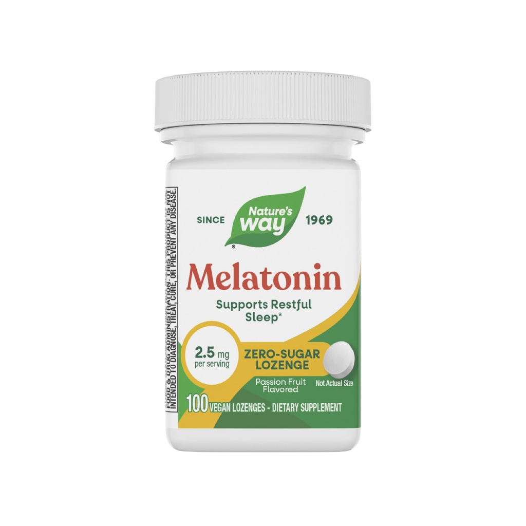 Nature's Way Melatonine Lozenges, Ondersteunt Rustige Slaap & Slaapkwaliteit*, 2,5 mg per Serving, Passie Fruit smaak, 100 Tel (Verpakking mei Vary)