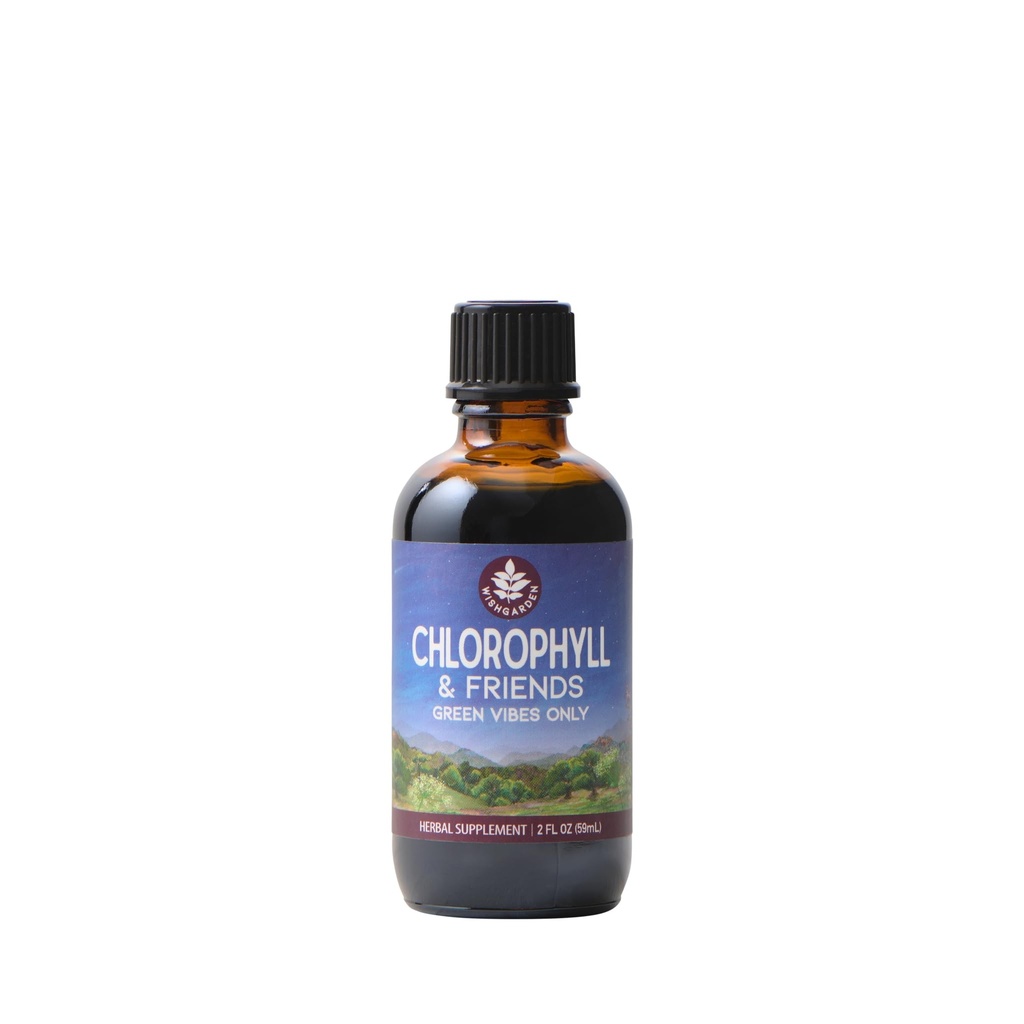 WishGarden Herbs Chlorofyl & Friends - Chlorofyl Liquid Drops with Nettle Leaf, Holy Basil, Moringa Leaf & Peppermint Leaf, Ondersteunt verhoogde energie, gezonde Immune, & Stress Response, 2oz