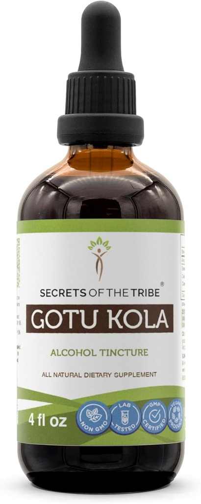 Geheimen van de stam Gotu Kola Tinctuur Alcohol Liquid Extract, Gotu Kola (Centella Asiatica) Gedroogde Kruiden (4 FL OZ)