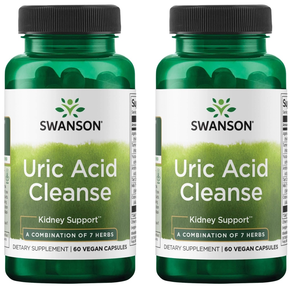 Swanson Uric Acid Cleanse - Natural Supplement Promoting Nierondersteuning - Kenmerken een krachtige combinatie van 7 kruiden - (60 Veggie Capsules) 2 Pack