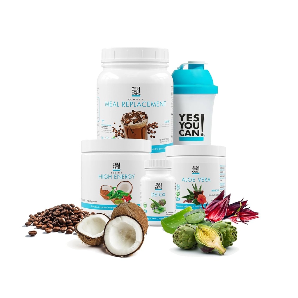 Yes You Can! Detox Plus Kit - Dagelijkse reiniging Pure Fiber Maaltijd Vervanging Drinkmix, Shake Booster & Supplement, Lichaamsreiniging Kit voor mannen en vrouwen, Dagelijkse systeemreiniging - Koffie, Hibiscus