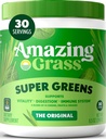 Verbazingwekkend gras Groenen Blend Superfood: Greens Powder Mix voor energie, met Organische Spirulina, Chlorella, Beetwortelpoeder, Digestieve Enzymen & Probiotica, Origineel, 30 Servers (Verpakking mei Vary)