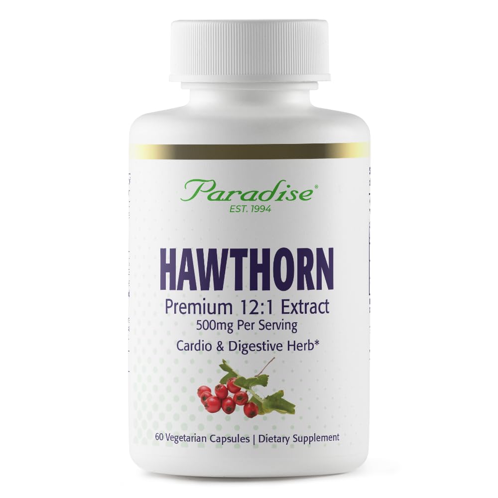 Paradise Kruiden Hawthorn Berry, Active Whole Spectrum Extract, Super Potent, Ultra Pure, Vegan, Non-GMO, Glutenvrij, 60 Vegetarische Capsules