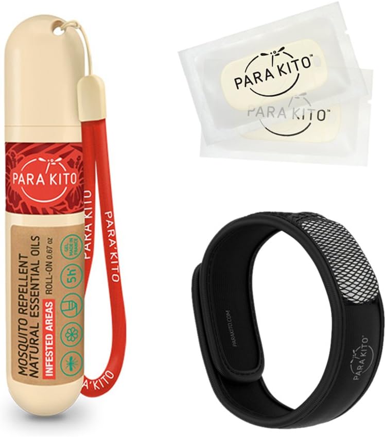 PARA'KITO Mosquito Afstotende bundel, 1 Mosquito Afstotende Armband, 1 Roll-on Gel, Bug Afstotende Armbanden, Draagbare Mosquito Afstotende Apparaten, Zwart